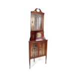 EDWARDIAN MAHOGANY & LINE INLAID CORNER DISPLAY VITRINE