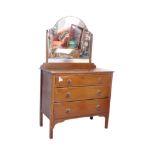 1950S OAK VENEER MIRROR BACK DRESSING CHEST OF DRAWERS