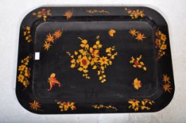 EARLY 20TH CENTURY 1930'S BLACK LACQUERED TRAY ON STAND