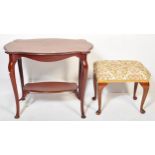 EDWARDIAN INLAID SIDE TABLE & QUEEN ANNE STYLE FOOTSTOOL