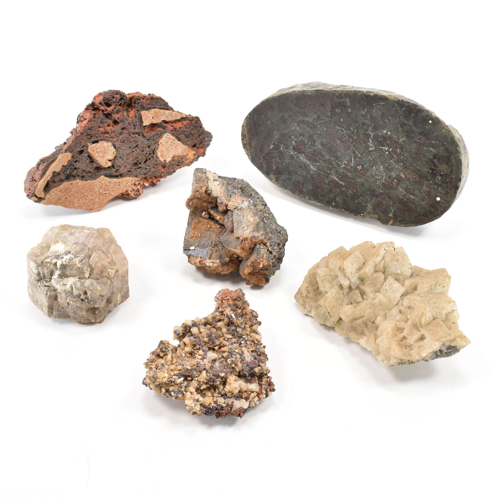 NATURAL HISTORY - IRON RICH ROCK & CALCITE & ASSORTED SAMPLES