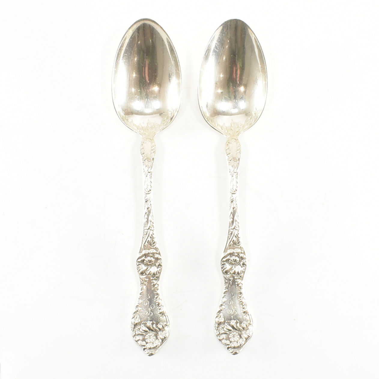 TWO REED & BARTON STERLING SILVER DESSERT SPOONS