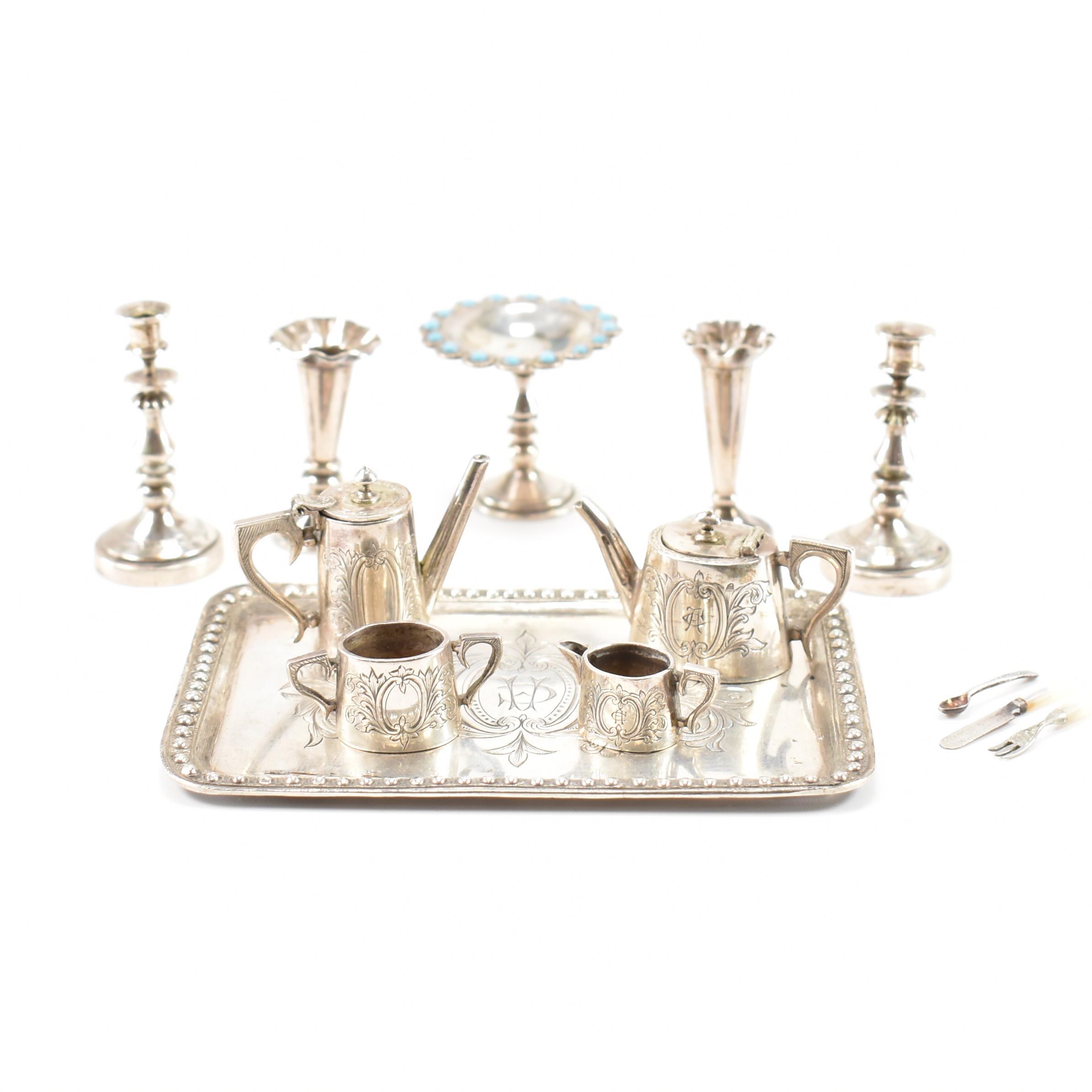 COLLECTION OF VINTAGE SILVER DOLLS HOUSE TABLEWARE - Image 2 of 16