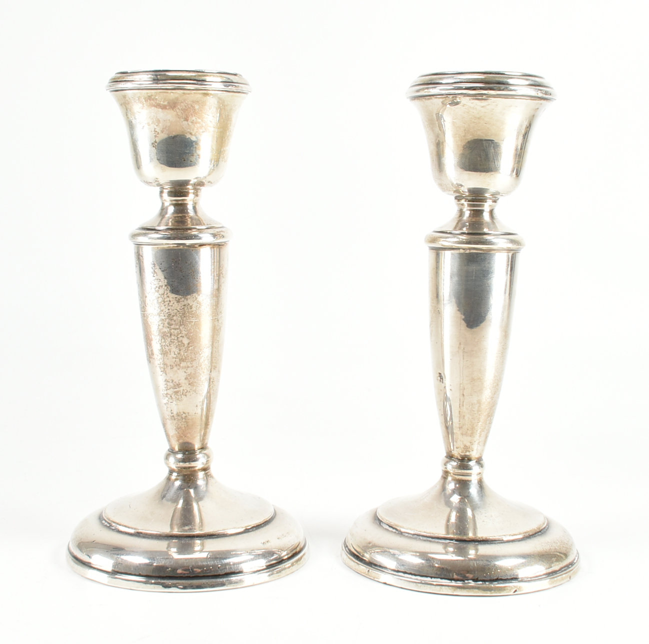 PAIR OF 1920s GEORGE V HALLMARKED SILVER CANDLESTICKS