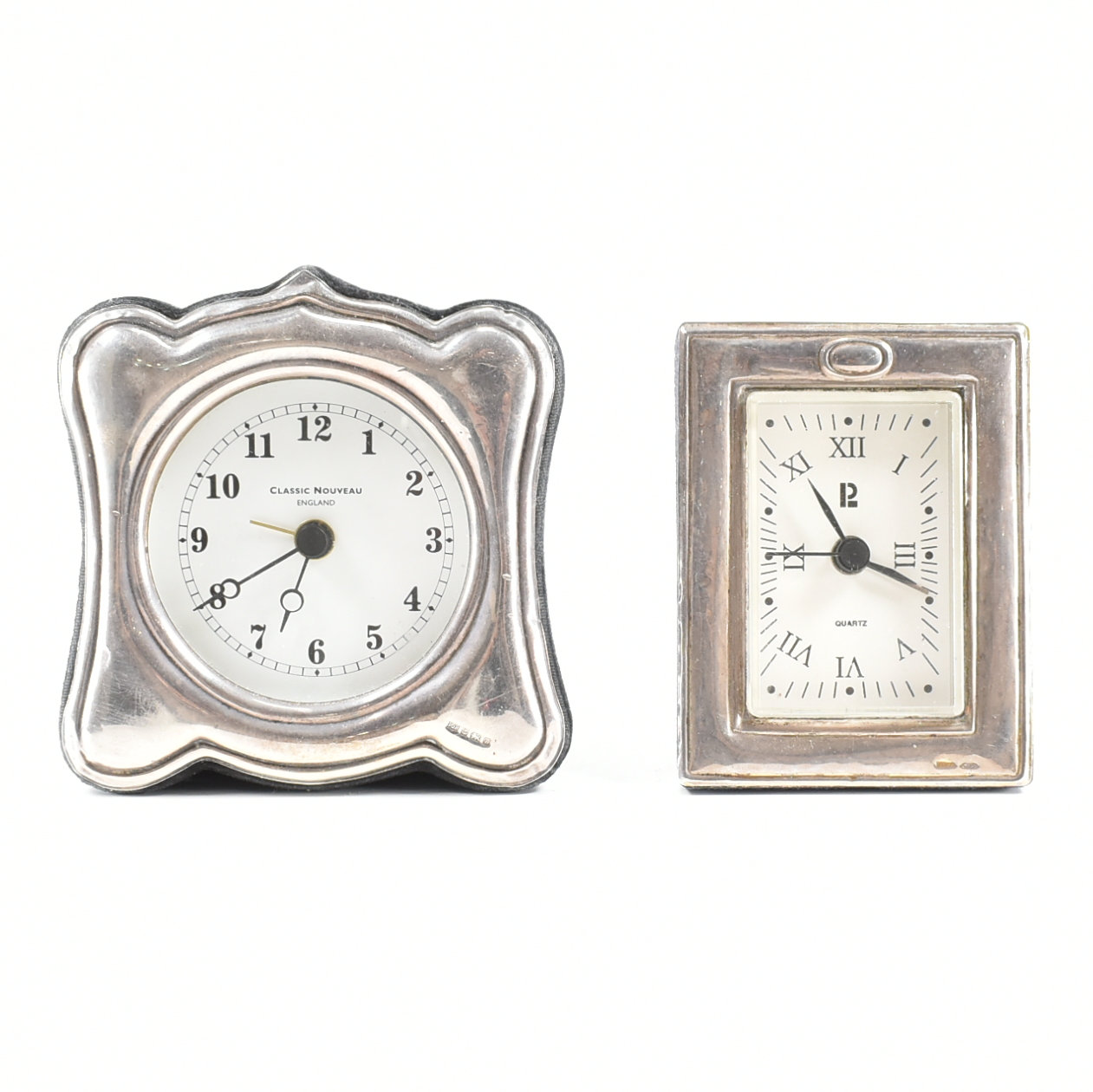 TWO HALLMARKED SILVER FRONTED CLOCKS