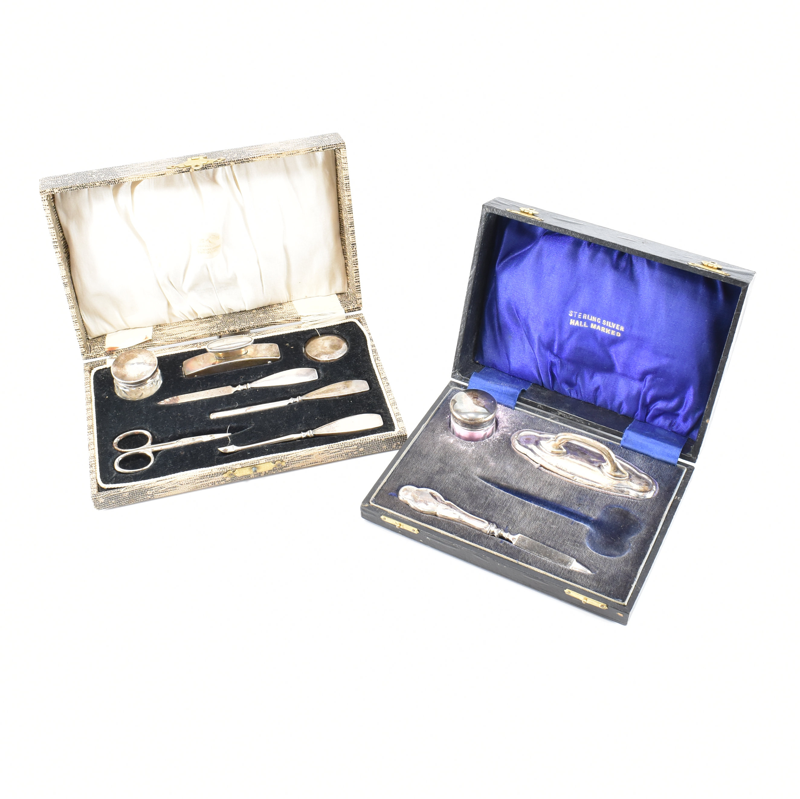 PAIR OF ART DECO HALLMARKED SILVER VANITY SETS