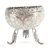INDIAN SILVER WHITE METAL REPOUSSÉ FOOTED BOWL