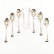 SET OF EDWARDIAN TEASPOONS TOGETHER WITH SUGAR TONGS