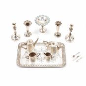 COLLECTION OF VINTAGE SILVER DOLLS HOUSE TABLEWARE