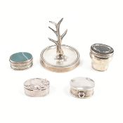 HALLMARKED SILVER RING STAND & SILVER TRINKET BOXES