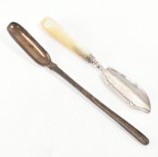 18TH OLD SHEFFIELD PLATE MARROW SPOON AND HALLMARKED SLICE