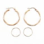 TWO PAIRS OF GOLD HOOP EARRINGS