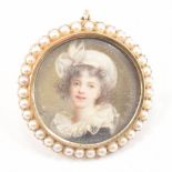 A CORSI LALLI - 18CT GOLD & PEARL PORTRAIT PANEL BROOCH