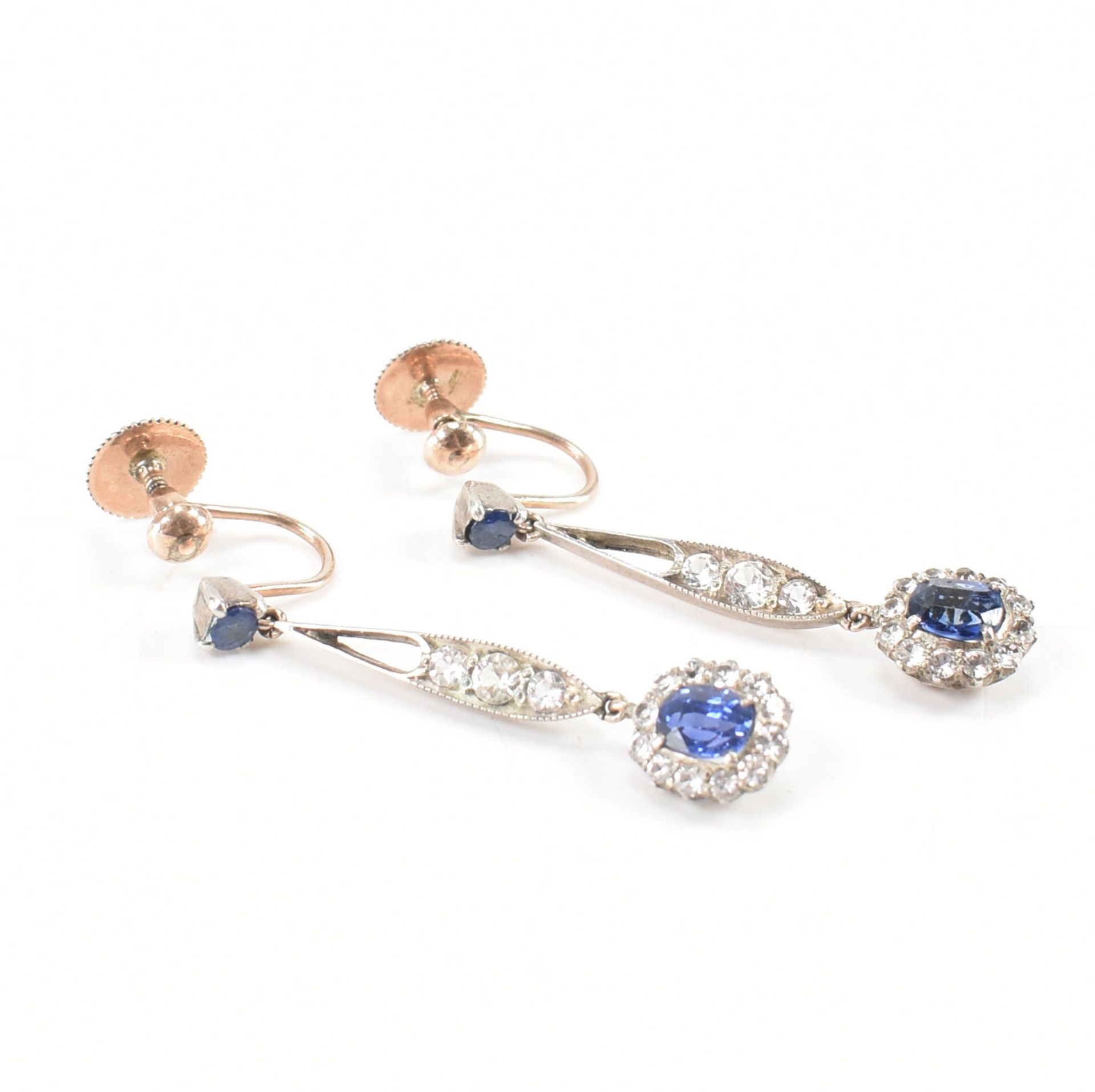 EDWARDIAN SAPPHIRE & WHITE STONE DROP EARRINGS - Bild 7 aus 7