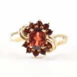 HALLMARKED 9CT GOLD & RED STONE CROSSOVER CLUSTER RING