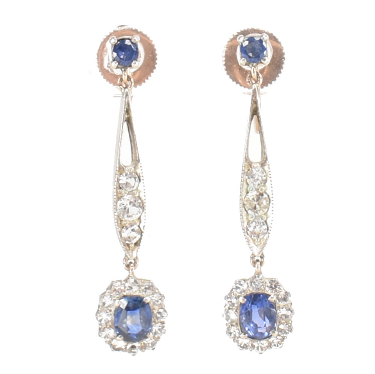 EDWARDIAN SAPPHIRE & WHITE STONE DROP EARRINGS