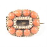 VICTORIAN GOLD CORAL & PEARL MOURNING BROOCH PIN