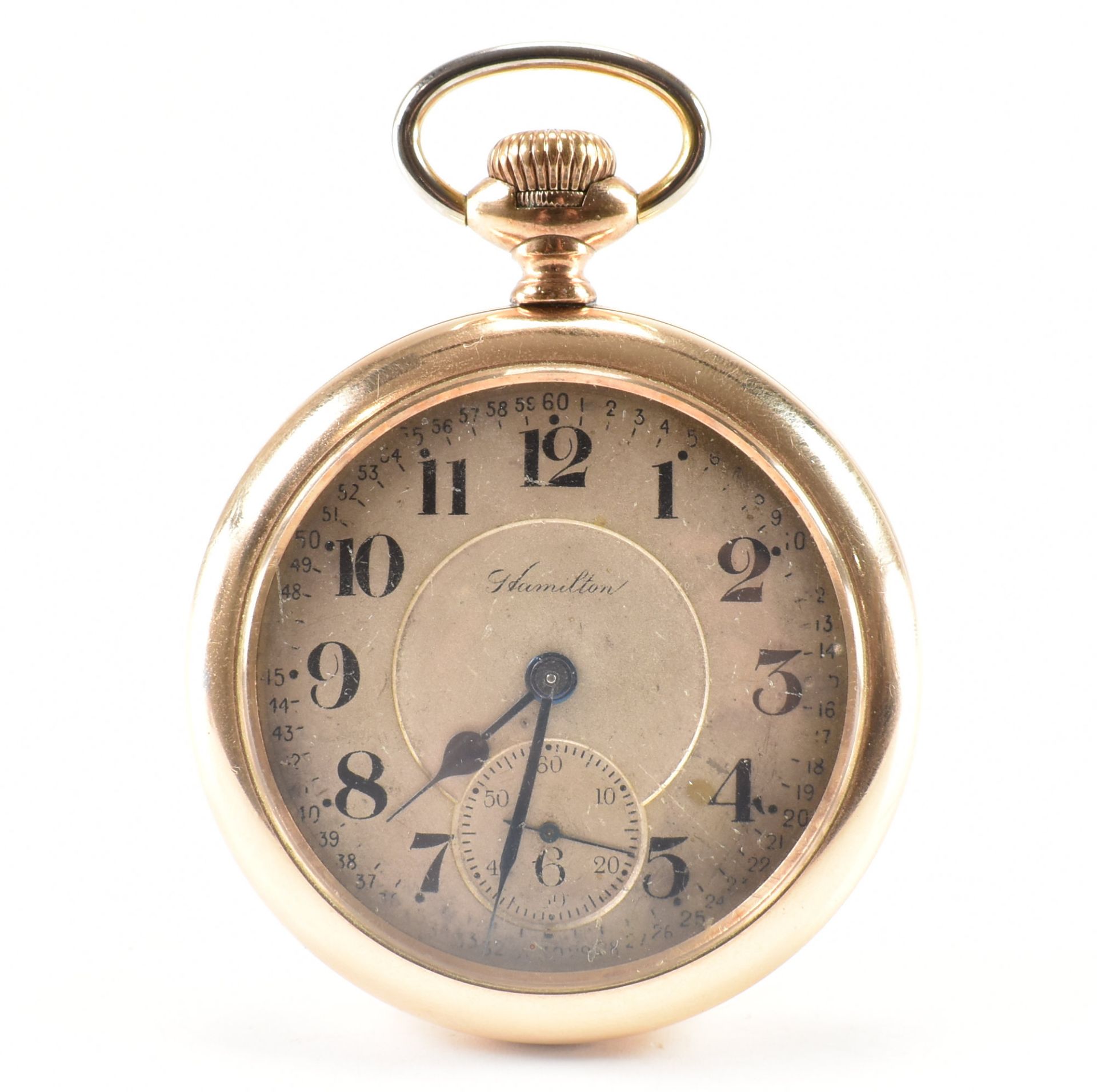 ANTIQUE HAMILTON WATCH COMPANY GOLD PLATED POCKET WATCH - Image 2 of 9