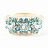 HALLMARKED 9CT GOLD & BLUE STONE FLOWER RING