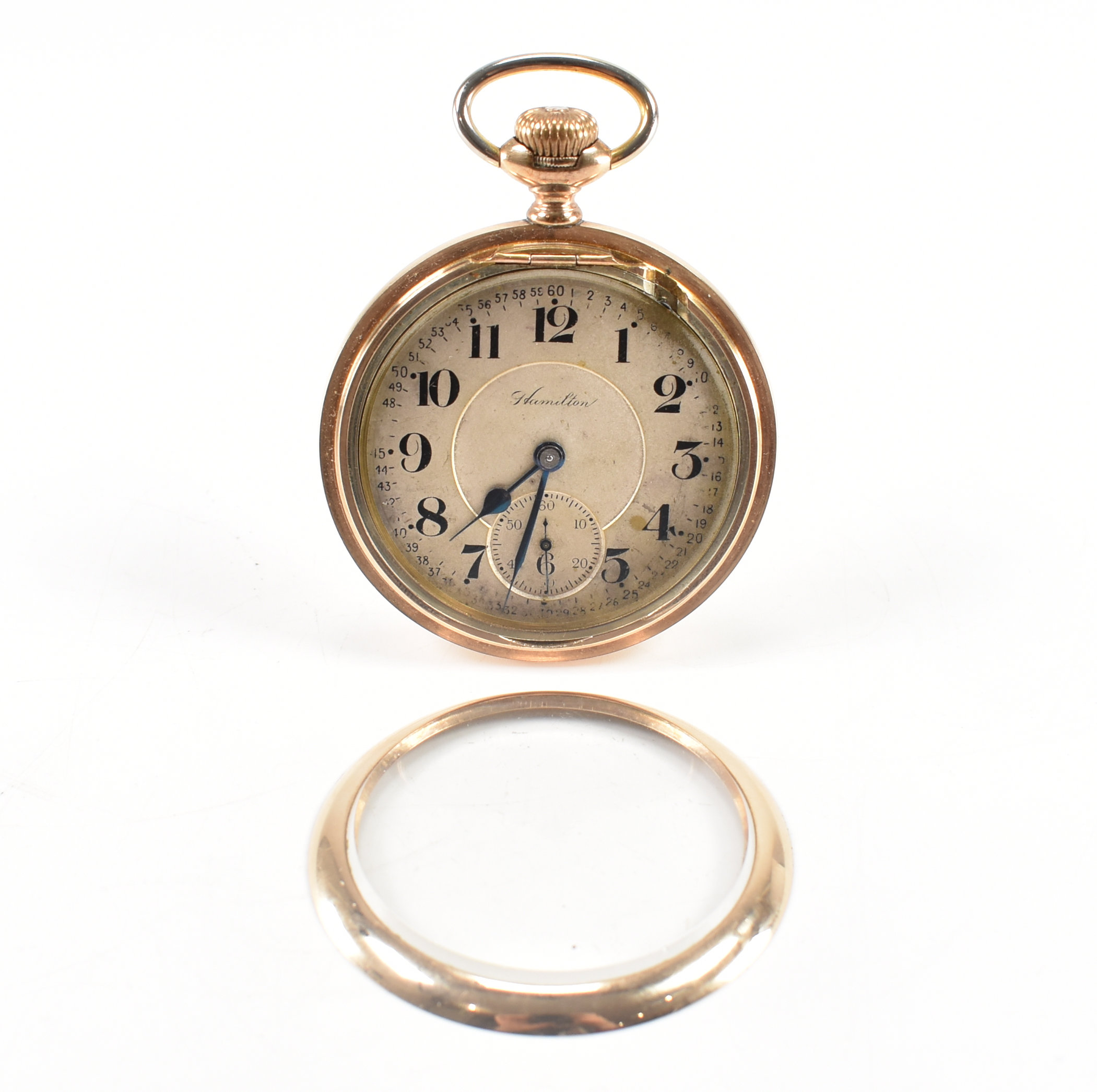 ANTIQUE HAMILTON WATCH COMPANY GOLD PLATED POCKET WATCH - Image 8 of 9