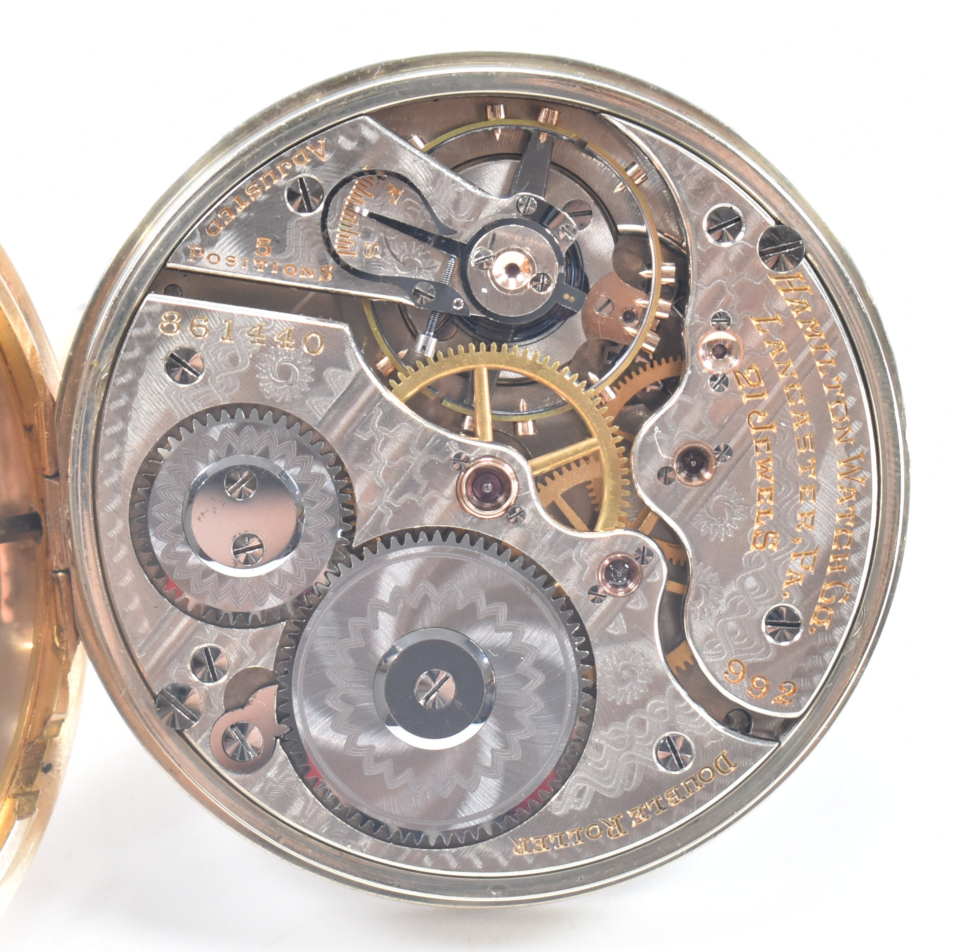 ANTIQUE HAMILTON WATCH COMPANY GOLD PLATED POCKET WATCH - Image 5 of 9