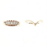 TWO VINTAGE GOLD RINGS - WISHBONE & WHITE STONE