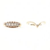 TWO VINTAGE GOLD RINGS - WISHBONE & WHITE STONE