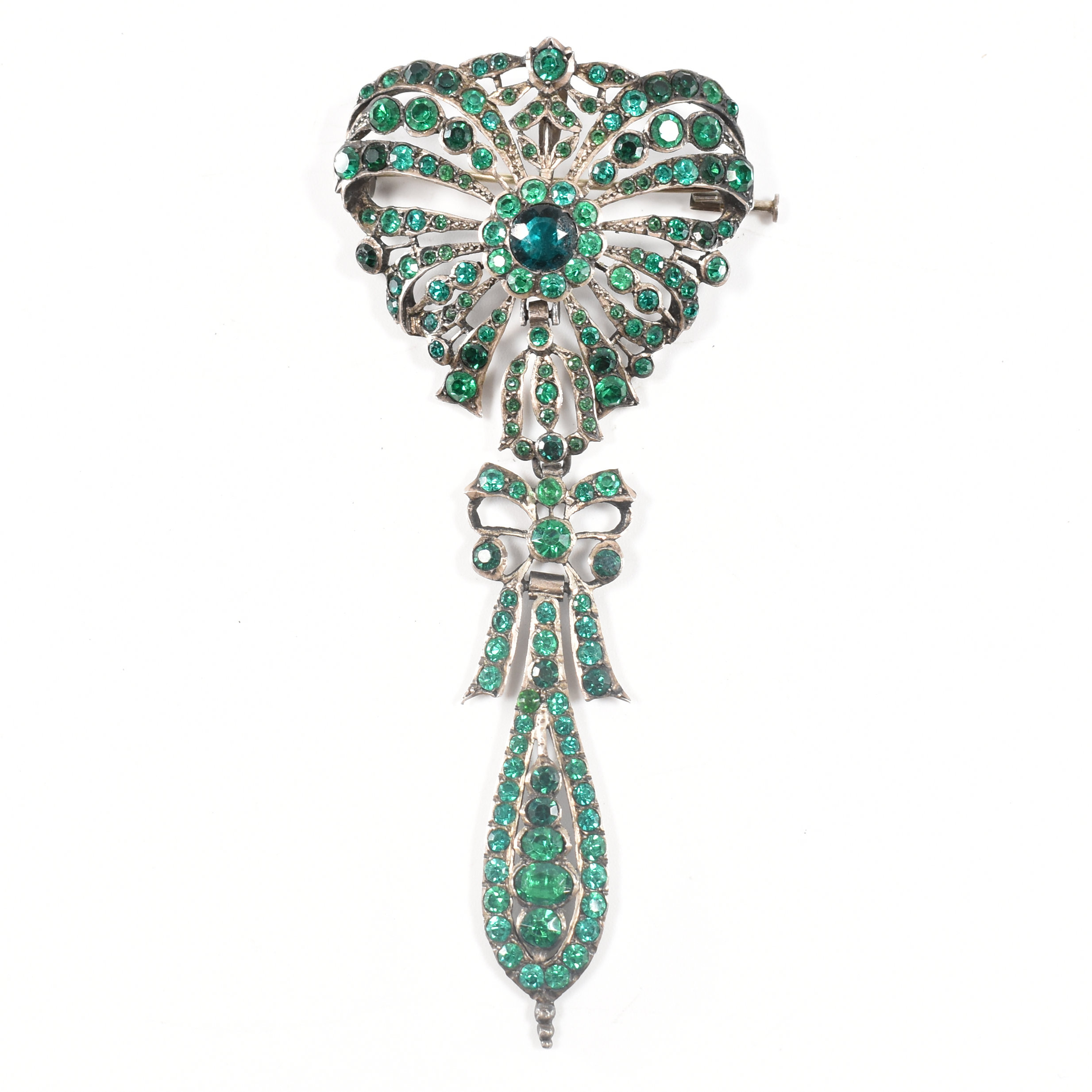 19TH CENTURY FRENCH SILVER & GREEN PASTE BODICE BROOCH PIN - Image 2 of 11