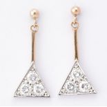 HALLMARKED 9CT GOLD TWO TONE & DIAMOND DROP EARRINGS