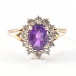 HALLMARKED 9CT GOLD & AMETHYST HALO RING