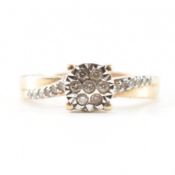 GOLD & DIAMOND CROSSOVER CLUSTER RING