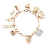 HALLMARKED 9CT GOLD HEART PADLOCK CHARM BRACELET & CHARMS