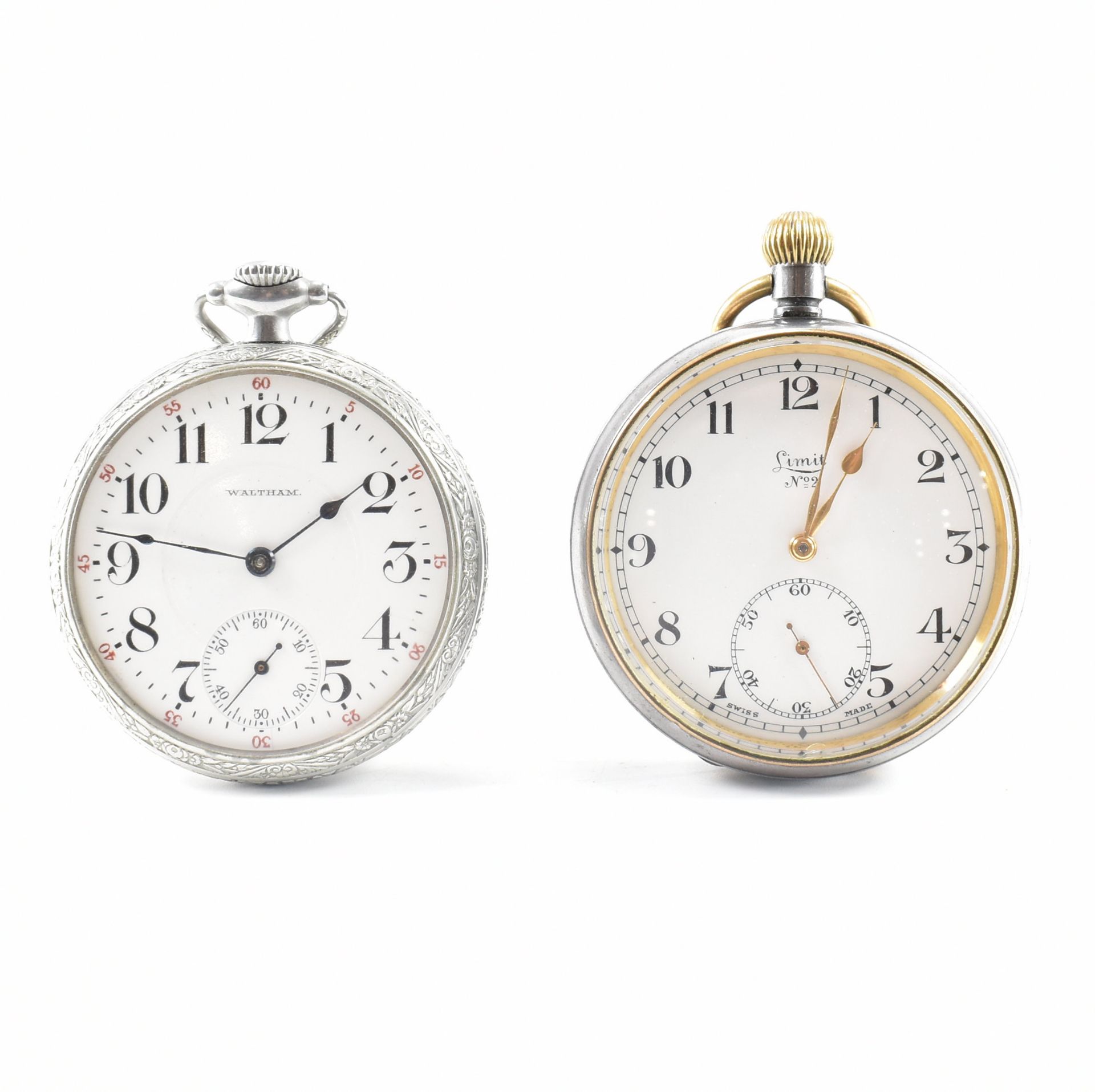 2 POCKET WATCHES - WALTHAM & LIMIT NO. 2 POCKET WATCH