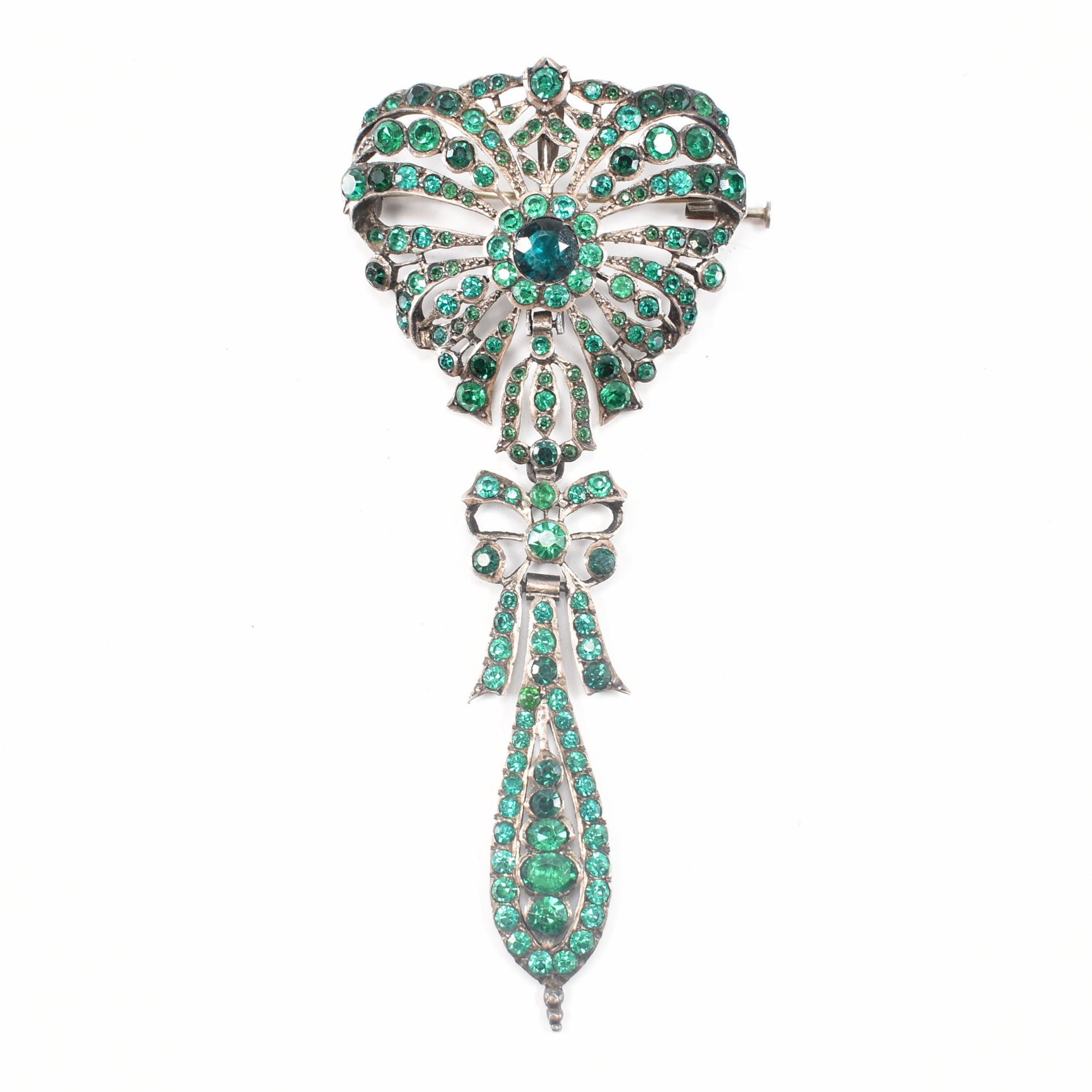 19TH CENTURY FRENCH SILVER & GREEN PASTE BODICE BROOCH PIN