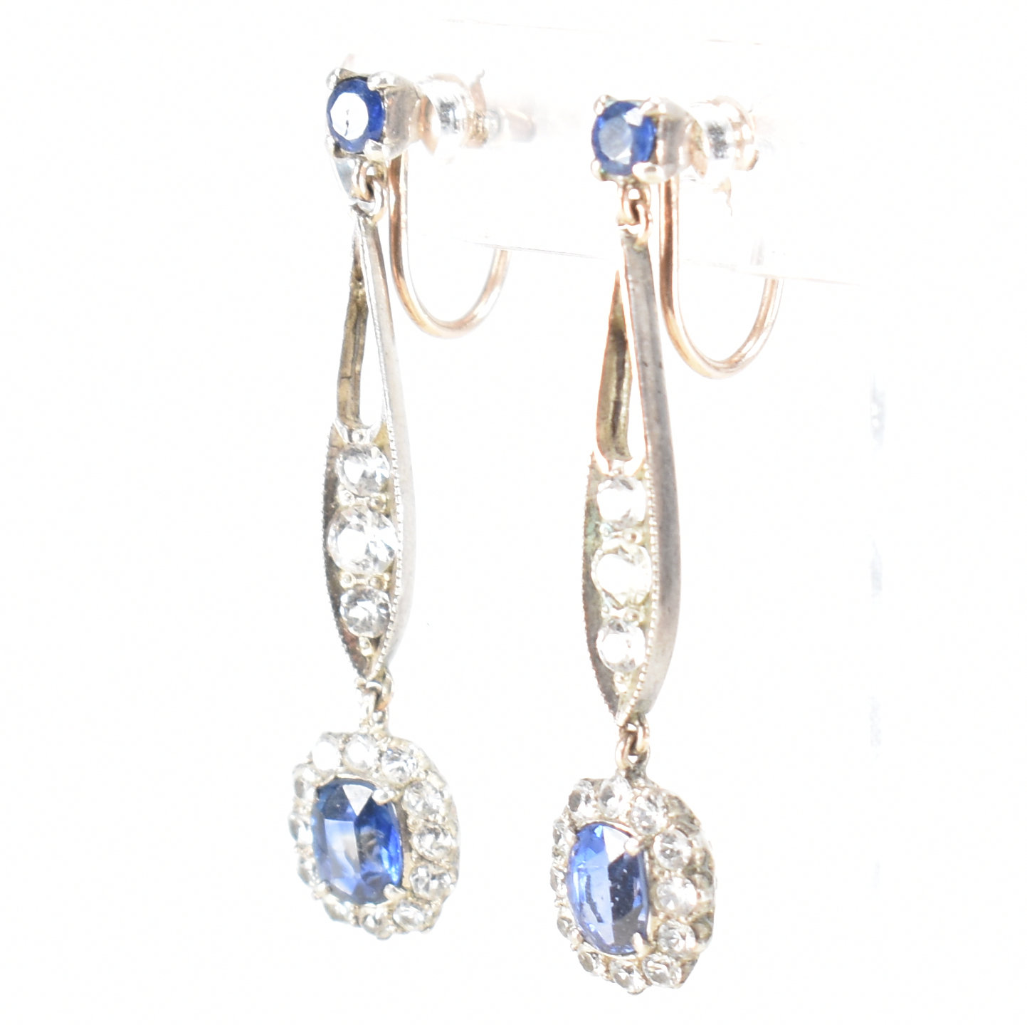 EDWARDIAN SAPPHIRE & WHITE STONE DROP EARRINGS - Image 3 of 7