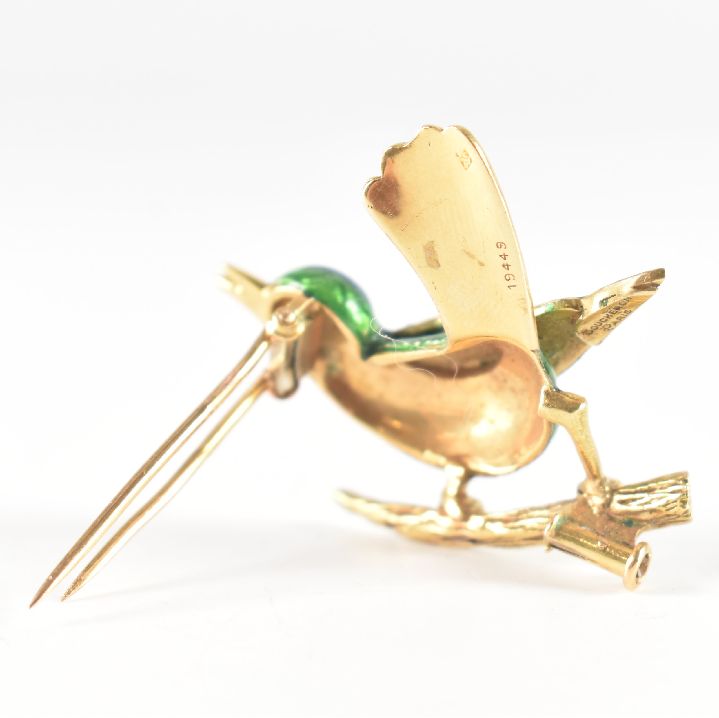 VINTAGE BOUCHERON PARIS GOLD & ENAMEL BIRD BROOCH - Image 7 of 10