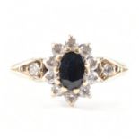 HALLMARKED 9CT GOLD SAPPHIRE & WHITE STONE HALO RING