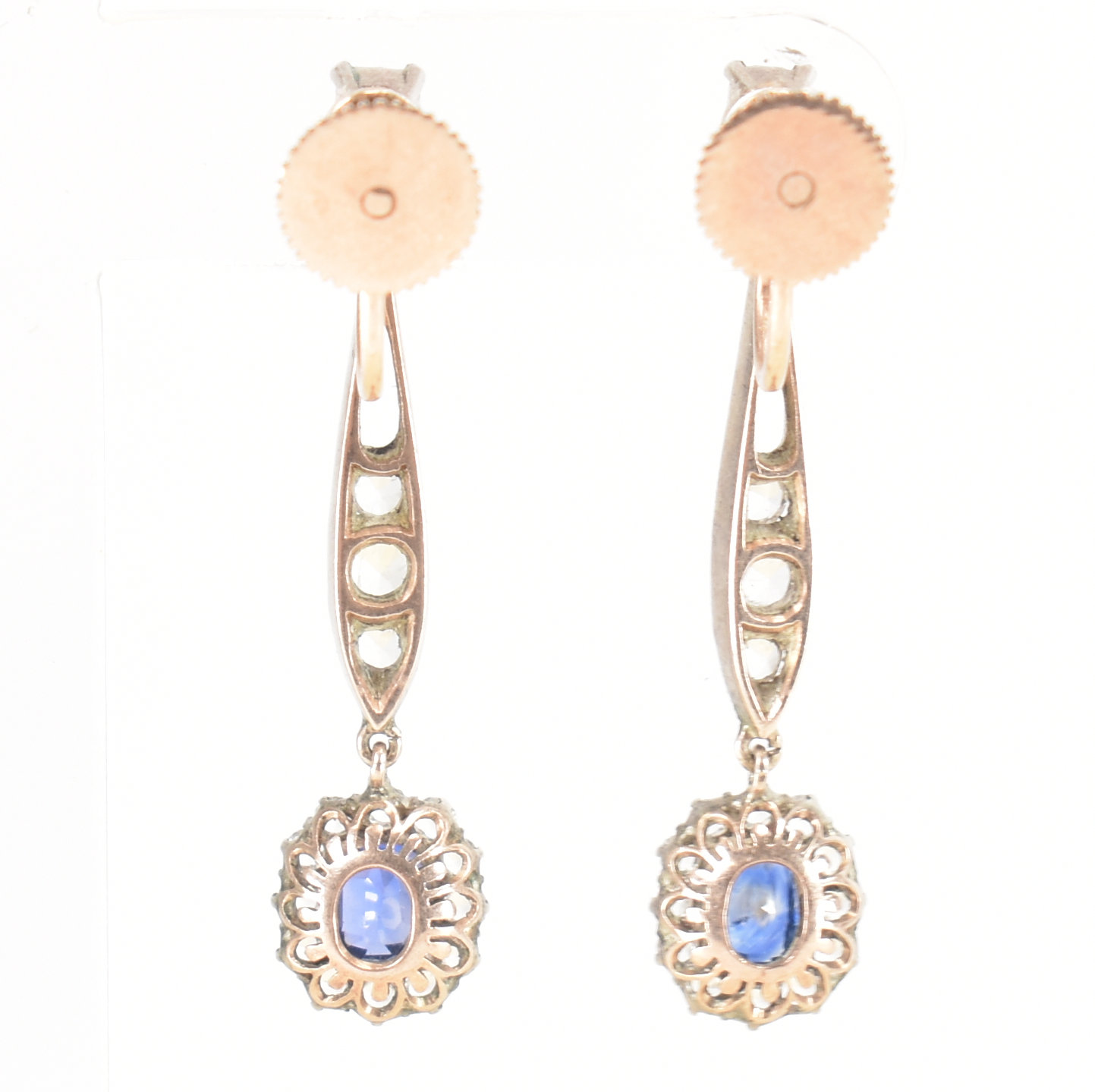 EDWARDIAN SAPPHIRE & WHITE STONE DROP EARRINGS - Image 5 of 7