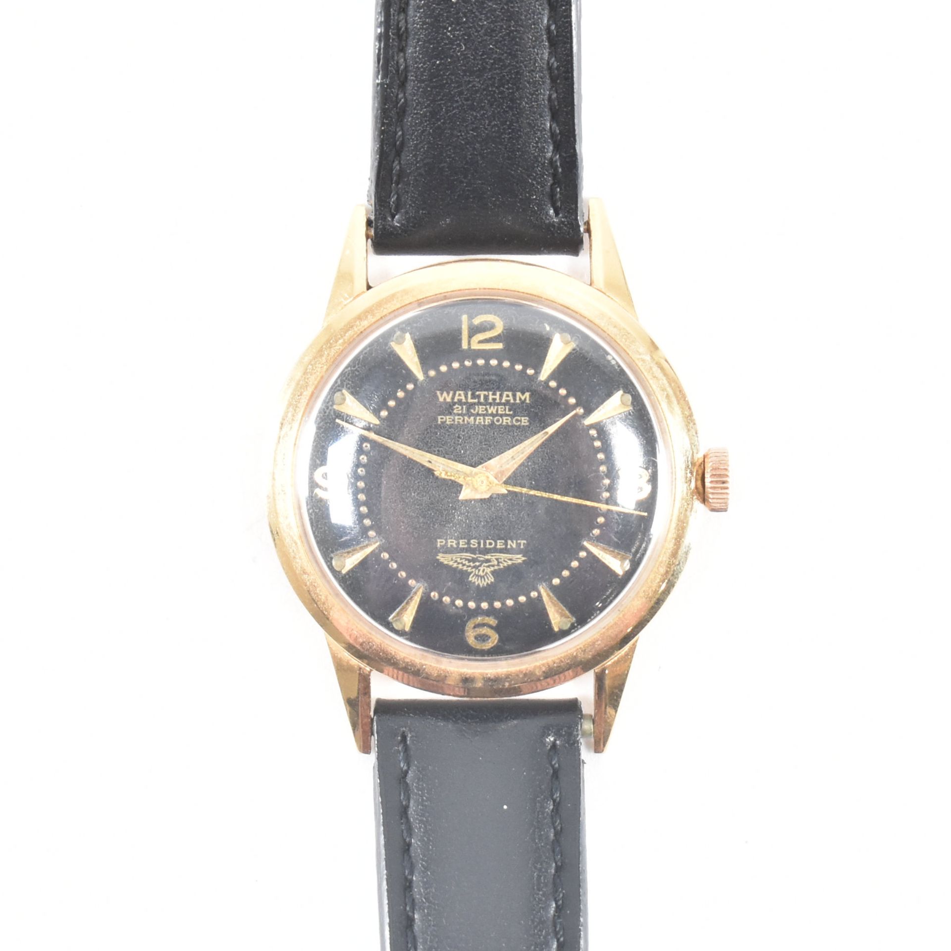 18CT GOLD WALTHAM PERMAFORCE 12 JEWEL PRESIDENT WRIST WATCH