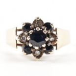 HALLMARKED 9CT GOLD SAPPHIRE & DIAMOND CLUSTER RING