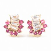 APPROX 23 PAIRS OF GOLD PLATED PINK & WHITE STONE EARRINGS