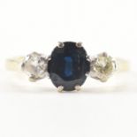 HALLMARKED 18CT GOLD SAPPHIRE & DIAMOND THREE STONE RING