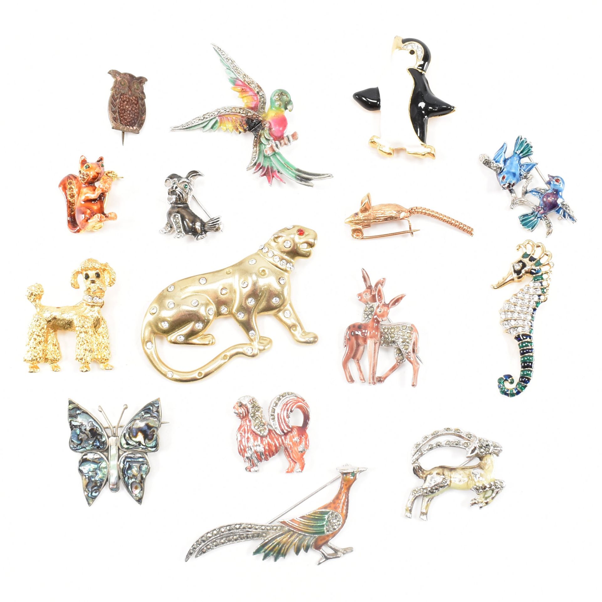 COLLECTION OF ASSORTED COSTUME JEWELLERY ANIMAL BROOCH PINS