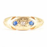 HALLMARKED 18CT GOLD DIAMOND & BLUE STONE RING