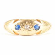 HALLMARKED 18CT GOLD DIAMOND & BLUE STONE RING