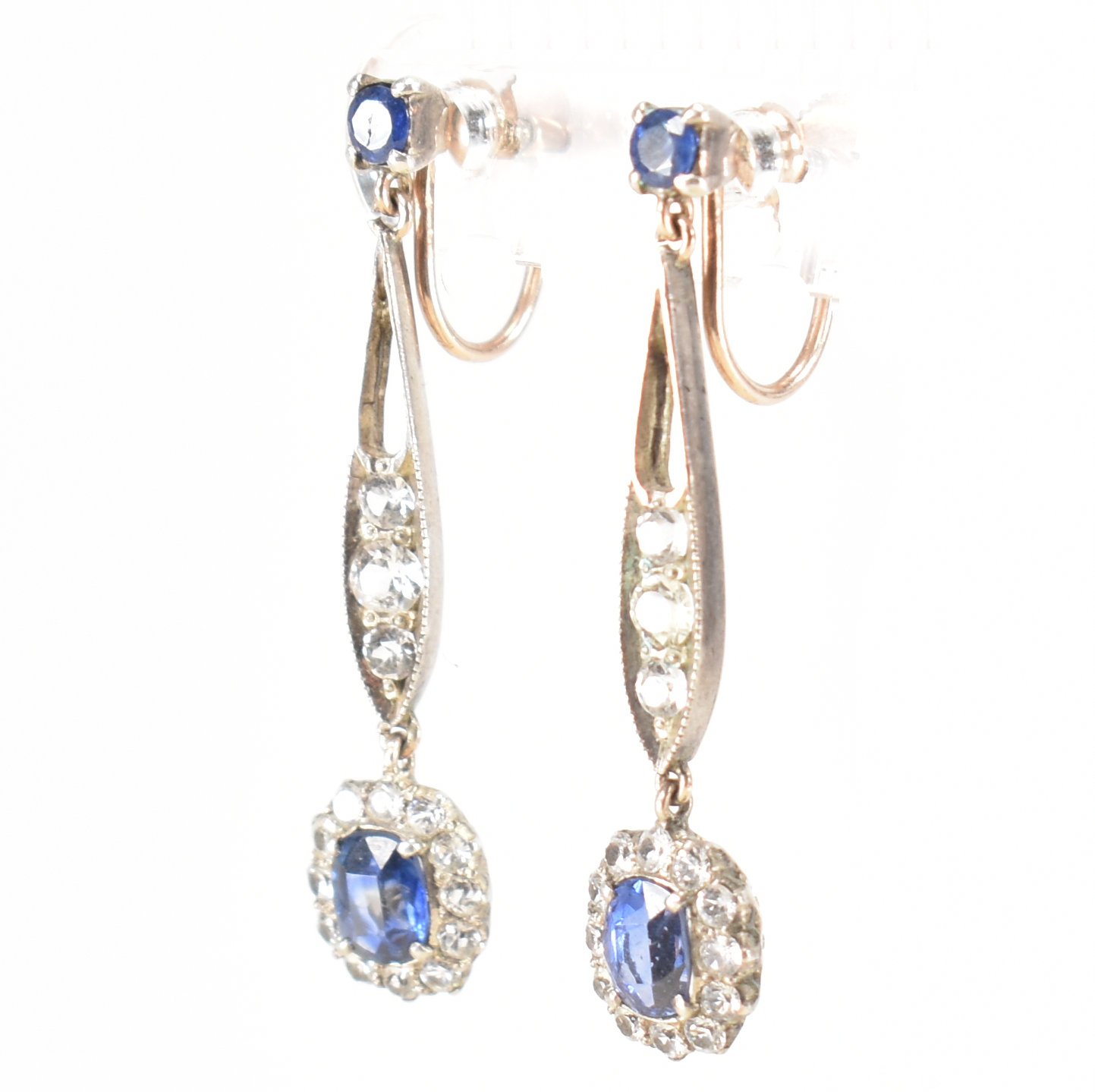 EDWARDIAN SAPPHIRE & WHITE STONE DROP EARRINGS - Image 4 of 7