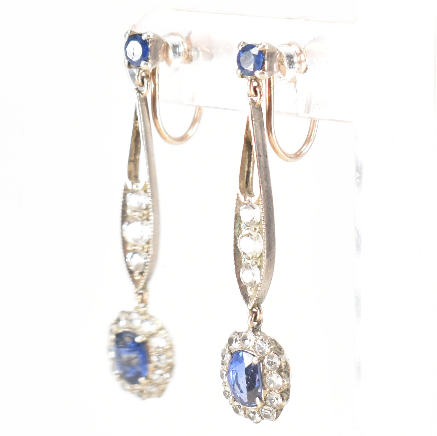 EDWARDIAN SAPPHIRE & WHITE STONE DROP EARRINGS - Image 2 of 7