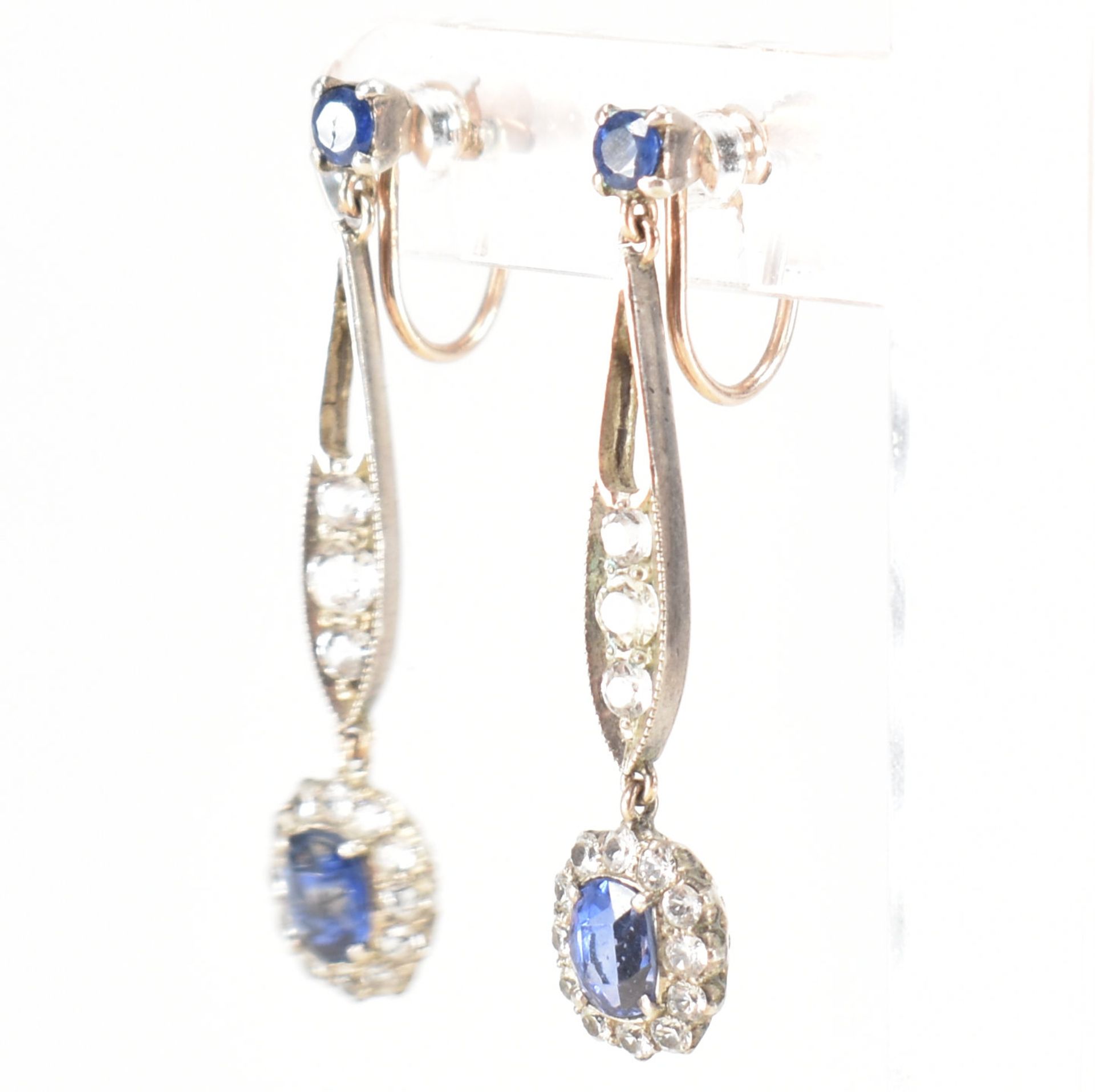 EDWARDIAN SAPPHIRE & WHITE STONE DROP EARRINGS - Bild 2 aus 7