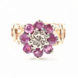 HALLMARKED 9CT GOLD RUBY & DIAMOND CLUSTER RING