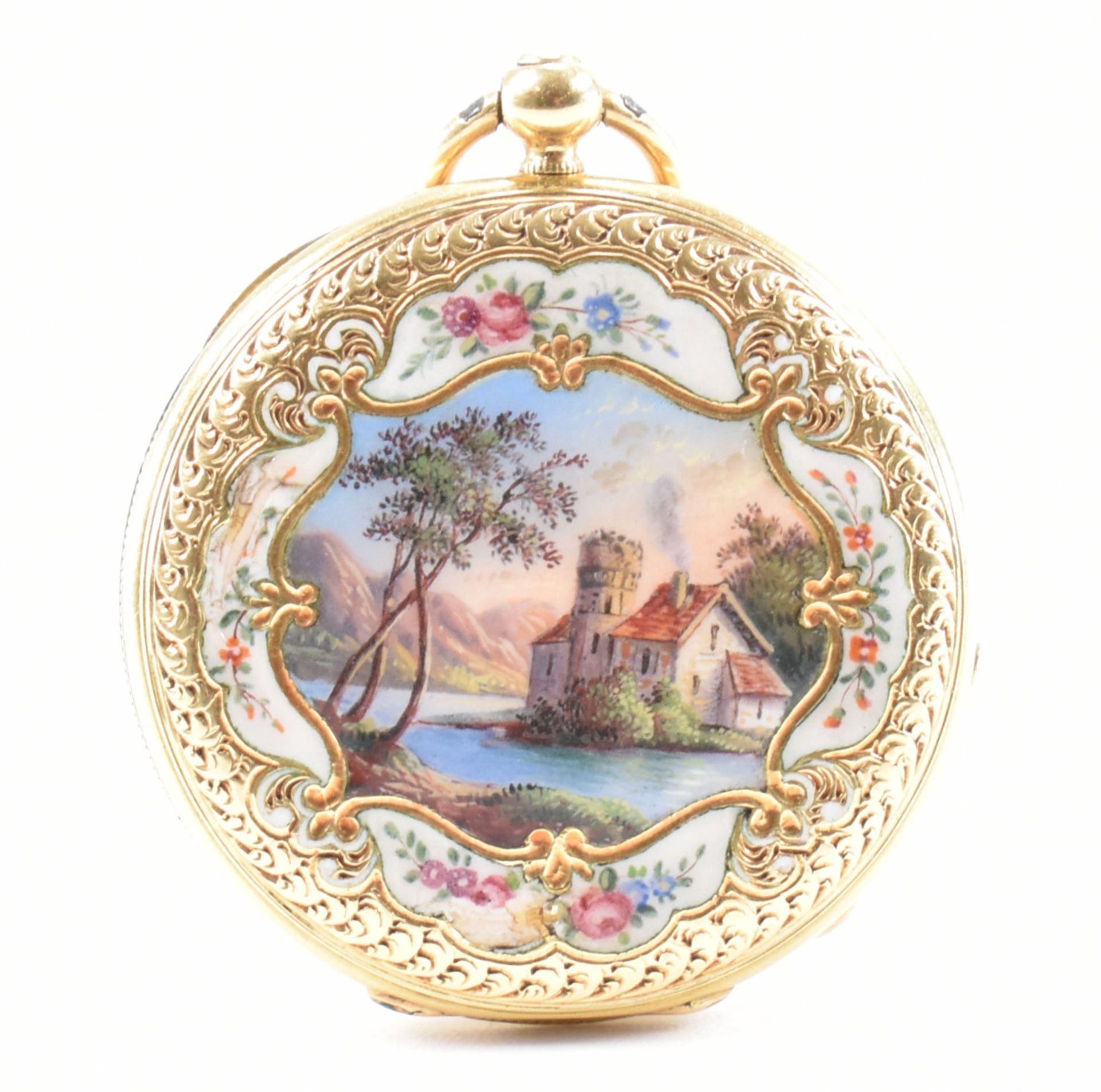 19TH CENTURY PATEK & CIE GENÈVE GOLD ENAMEL FOB WATCH CIRCA 1846